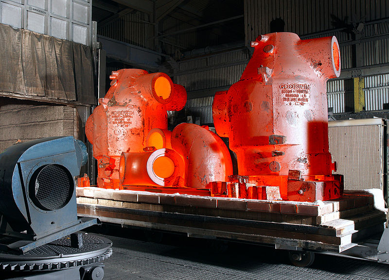 Castings from a heat treatment furnace
